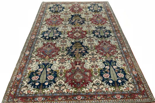 Surface texture of New Bakhtiar rug with natural Wool and intricate pattern
