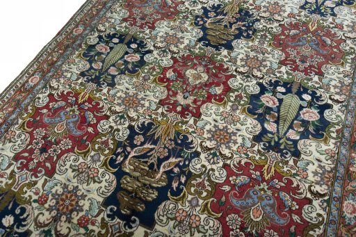 Backside of handmade New Bakhtiar rug showing knot structure and weave density