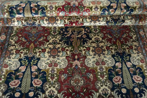 Full view of New Bakhtiar rug from Iran / Persia, 253 × 158 cm in Beige tones