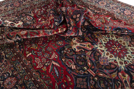 Surface texture of 1930s Bakhtiar rug with natural Wool and intricate pattern