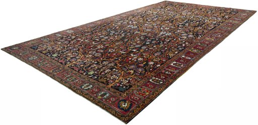 Corner detail of 1930s Bakhtiar rug showing border pattern and Wool pile