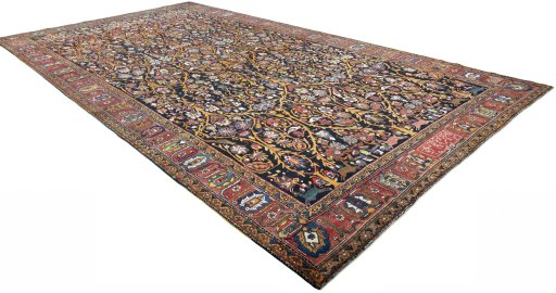Close-up detail of 1930s Bakhtiar rug from Iran / Persia showing Wool weave
