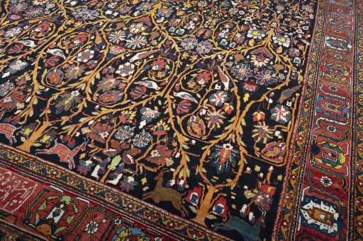 Close-up detail of 1930s Bakhtiar rug from Iran / Persia showing Wool weave
