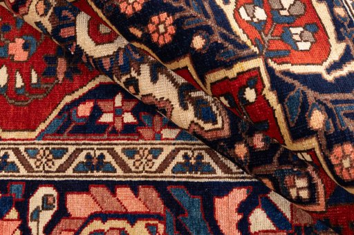 Full view of 2001s Bakhtiar rug from Iran / Persia, 220 × 155 cm in Red tones