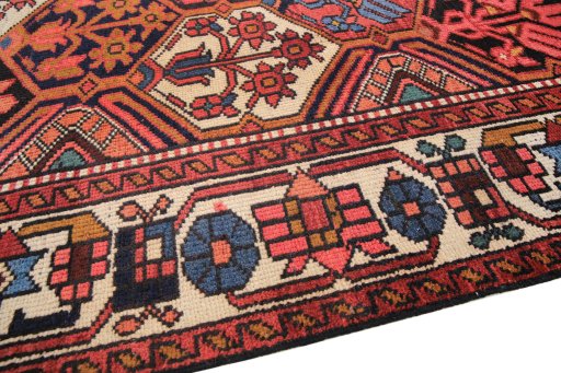 Backside of handmade 1970s Bakhtiar rug showing knot structure and weave density