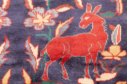 Corner detail of 1970s Bakhtiar rug showing border pattern and Wool pile