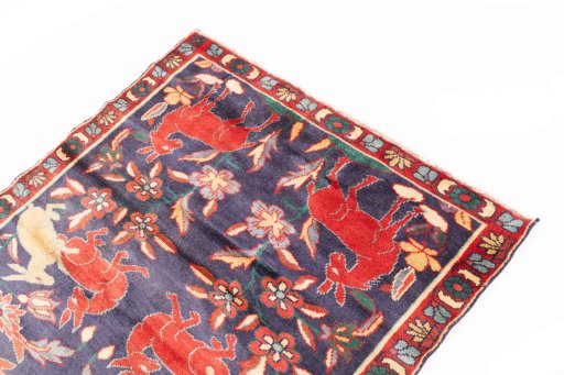 Surface texture of 1970s Bakhtiar rug with natural Wool and intricate pattern