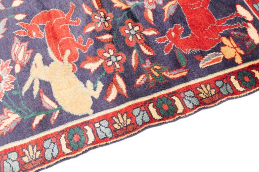 Backside of handmade 1970s Bakhtiar rug showing knot structure and weave density