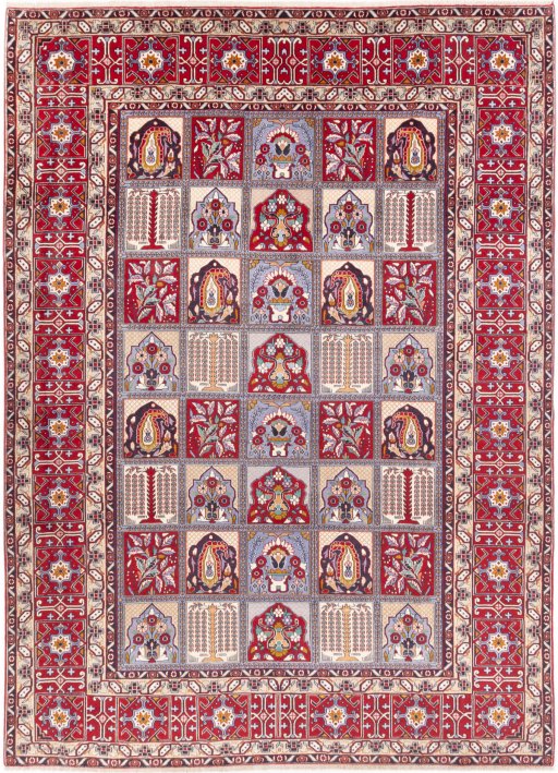 Full view of 1960s Bakhtiar rug from Iran / Persia, 390 × 285 cm in Multi Color tones