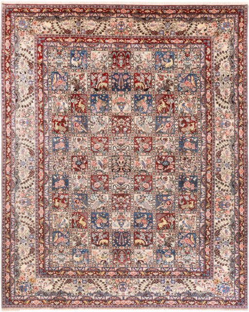 Full view of 2000s Bakhtiar rug from Iran / Persia, 375 × 300 cm in Multi Color tones