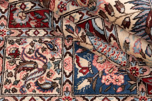 Surface texture of 2000s Bakhtiar rug with natural Wool and intricate pattern