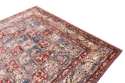 Surface texture of 2000s Bakhtiar rug with natural Wool and intricate pattern