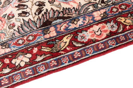 Backside of handmade 2000s Bakhtiar rug showing knot structure and weave density