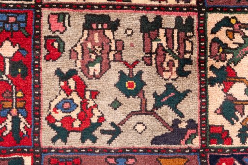 Full view of 1985s Bakhtiar rug from Iran / Persia, 206 × 153 cm in Multi Color tones