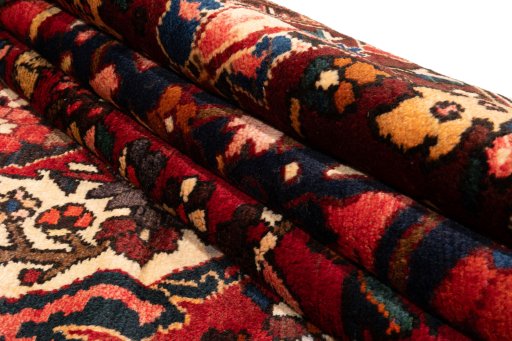 Surface texture of 1990s Bakhtiar rug with natural Wool and intricate pattern