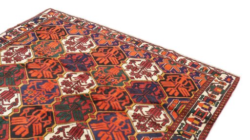 Surface texture of 1990s Bakhtiar rug with natural Wool and intricate pattern