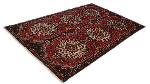 Corner detail of 2000s Bakhtiar rug showing border pattern and Wool pile
