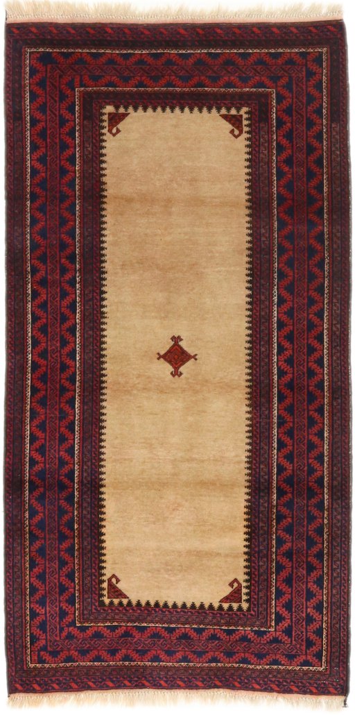 Full view of 1940s Baloch rug from Iran / Persia, 171 × 90 cm in Cream tones