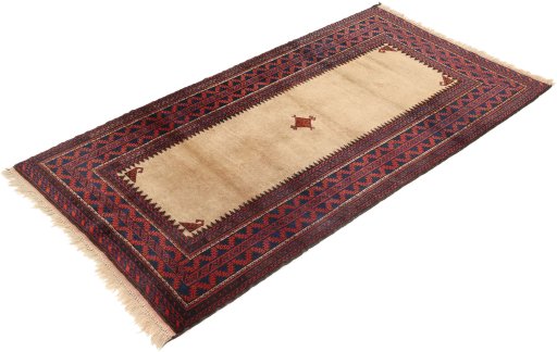 Close-up detail of 1940s Baloch rug from Iran / Persia showing Wool weave