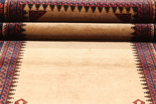 Close-up detail of 1940s Baloch rug from Iran / Persia showing Wool weave