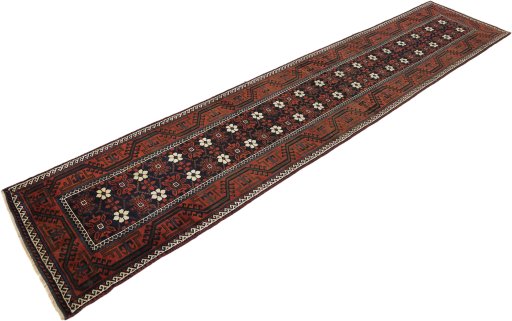 Close-up detail of 1900s Baloch rug from Afghanistan showing Wool weave