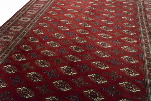 Backside of handmade 2000s Baloch rug showing knot structure and weave density