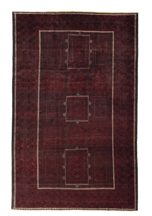 Full view of 2000s Baloch rug from Iran / Persia, 340 × 212 cm in Red tones