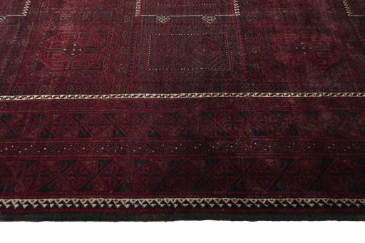 Close-up detail of 2000s Baloch rug from Iran / Persia showing Wool weave