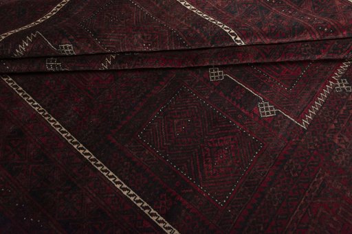 Full view of 2000s Baloch rug from Iran / Persia, 340 × 212 cm in Red tones