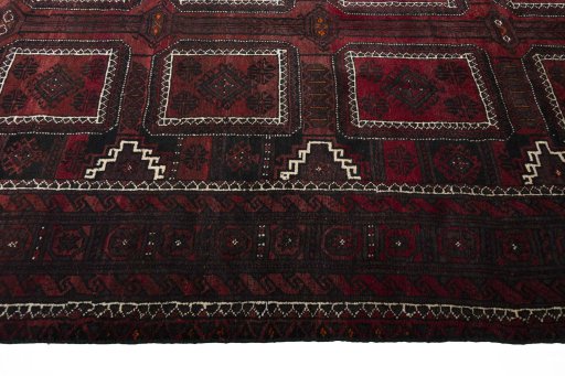 Close-up detail of 2000s Baloch rug from Iran / Persia showing Wool weave