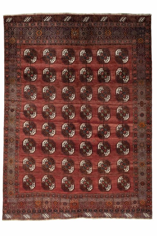 Full view of 2000s Baloch rug from Iran / Persia, 288 × 210 cm in Red tones