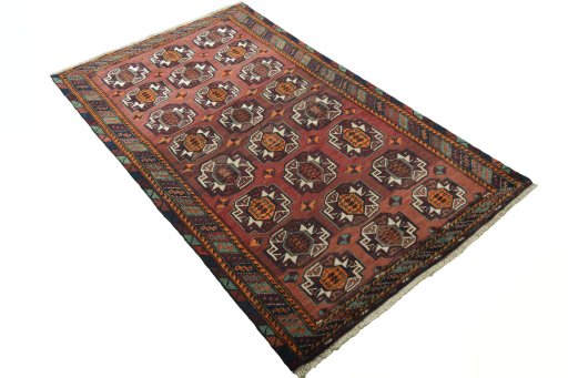 Close-up detail of 2000s Baloch rug from Iran / Persia showing Wool weave