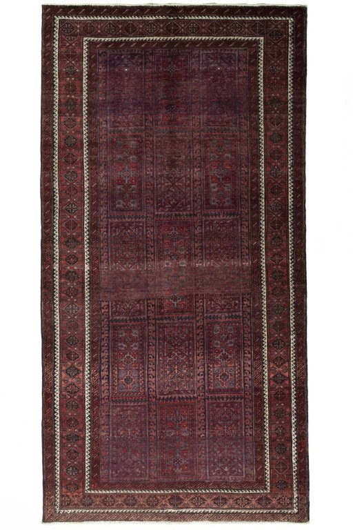 Full view of 2000s Baloch rug from Iran / Persia, 297 × 154 cm in Red tones