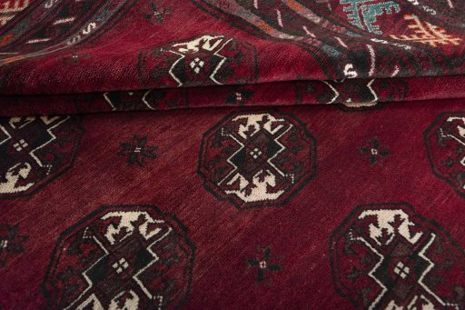 Full view of 2000s Baloch rug from Iran / Persia, 323 × 228 cm in Red tones