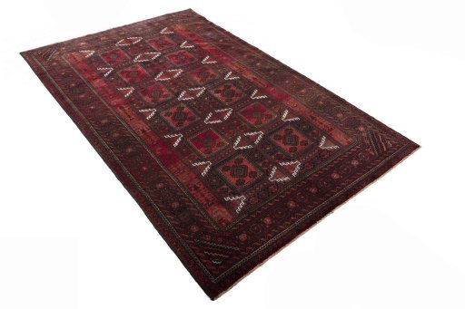 Close-up detail of 2000s Baloch rug from Iran / Persia showing Wool weave