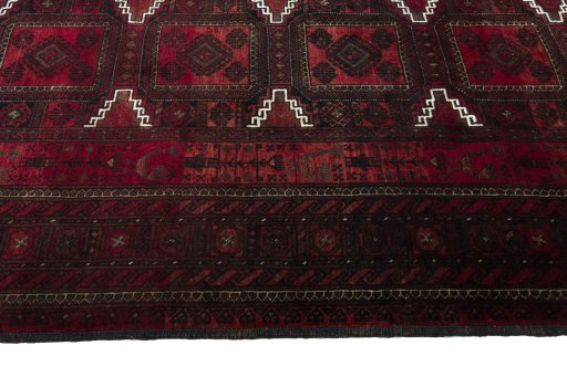 Close-up detail of 2000s Baloch rug from Iran / Persia showing Wool weave