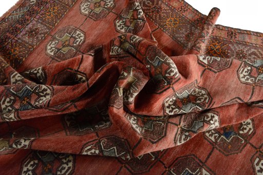 Close-up detail of 1970s Baloch rug from Iran / Persia showing Wool weave