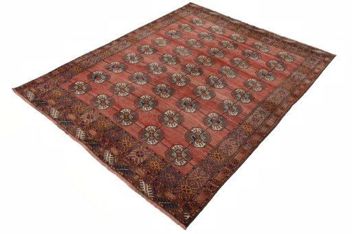 Corner detail of 1970s Baloch rug showing border pattern and Wool pile
