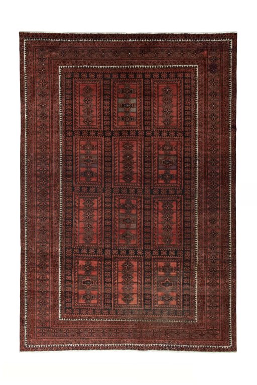 Full view of 2000s Baloch rug from Iran / Persia, 290 × 197 cm in Red tones