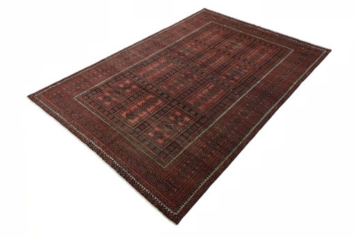 Corner detail of 2000s Baloch rug showing border pattern and Wool pile