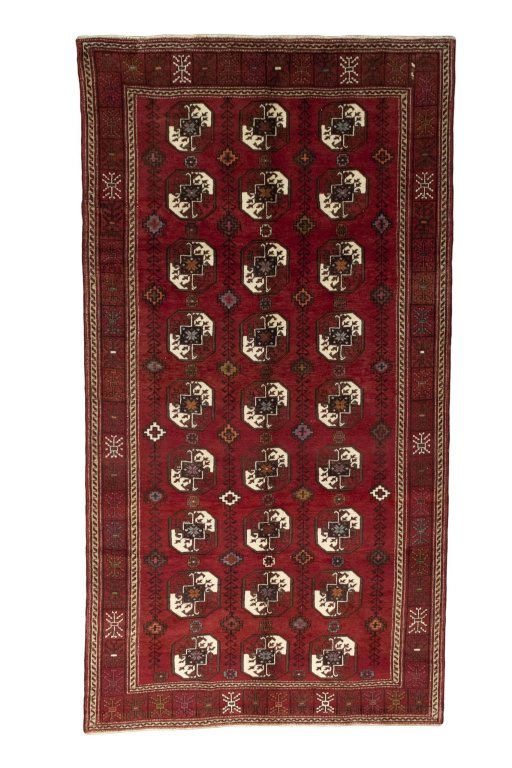 Full view of 2000s Baloch rug from Iran / Persia, 308 × 165 cm in Red tones