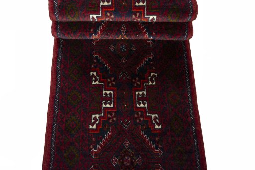Full view of 2000s Baloch rug from Iran / Persia, 294 × 55 cm in Blue tones