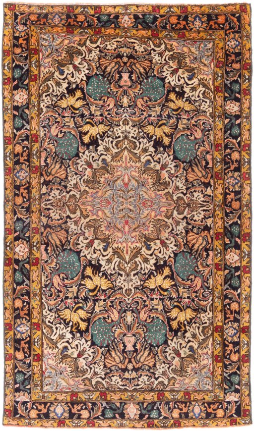 Full view of 1988s Baloch rug from Iran / Persia, 180 × 106 cm in Multi Color tones