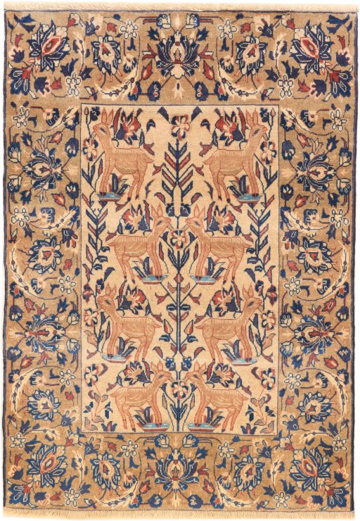 Full view of 1980s Baloch rug from Iran / Persia, 142 × 100 cm in Cream tones