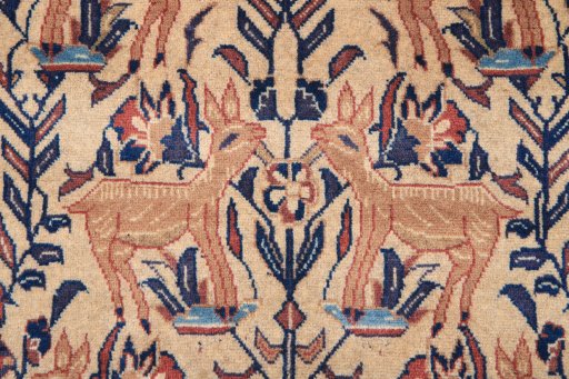 Full view of 1980s Baloch rug from Iran / Persia, 142 × 100 cm in Cream tones