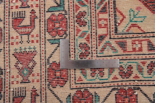Close-up detail of 1990s Baloch rug from Iran / Persia showing Wool weave