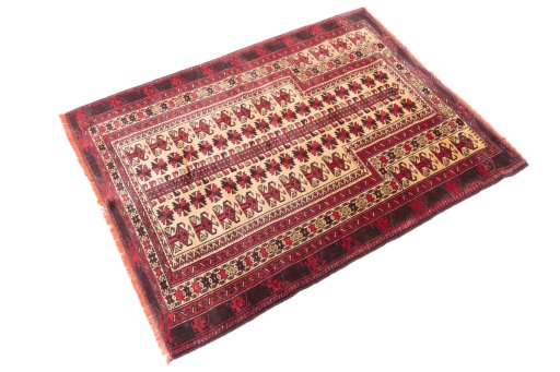 Close-up detail of 1970s Baloch rug from Iran / Persia showing Wool weave