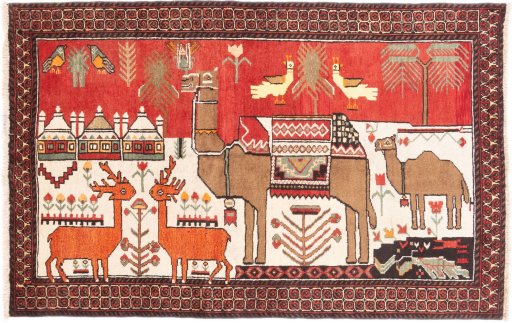 Full view of 1970s Baloch rug from Iran / Persia, 170 × 110 cm in Multi Color tones