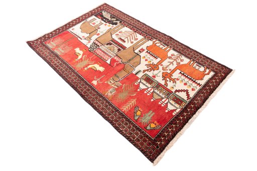 Corner detail of 1970s Baloch rug showing border pattern and Wool pile