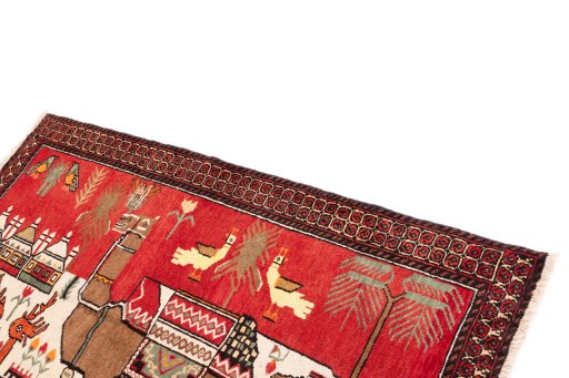 Surface texture of 1970s Baloch rug with natural Wool and intricate pattern